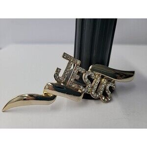 Vintage Gold Tone Jesus‎ Brooch Pin Rhinestone Religious Christian Jewelry